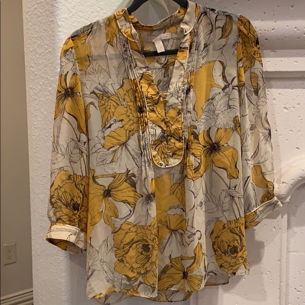 Banana Republic yellow floral blouse size M